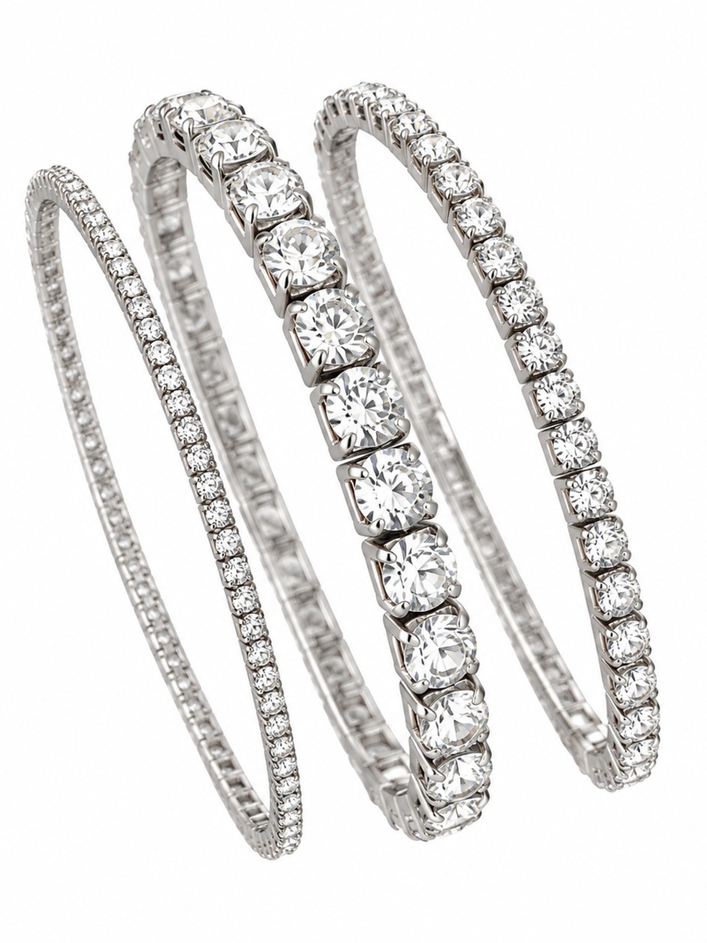 Mango Silver Crystal Bracelet Trio - White